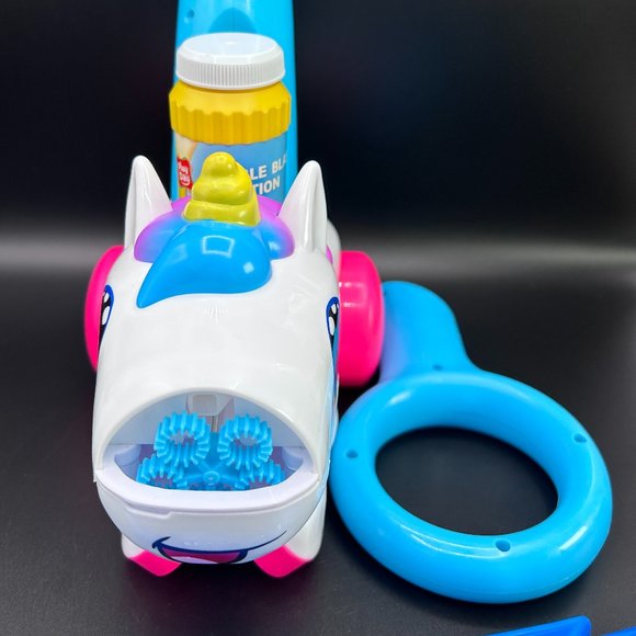Play Day Unicorn Push Bubble Blower w/ Bubble Solution Blue White NWOB - Picture 3 of 12